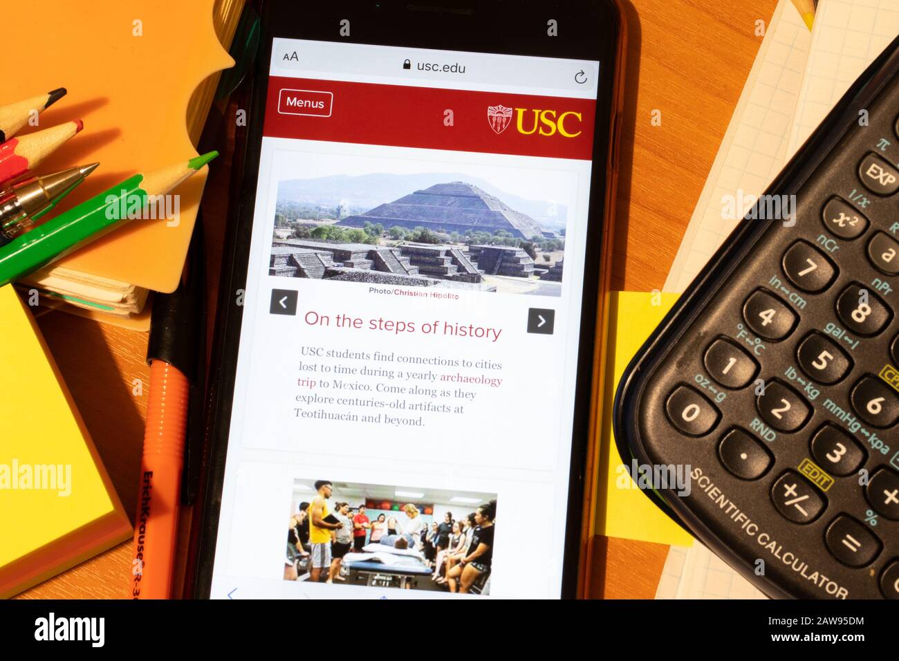 Saint-Petersburg, Russia - 10 January 2020: Phone screen with University of Southern California website page. Higher education admission concept Stock Photo