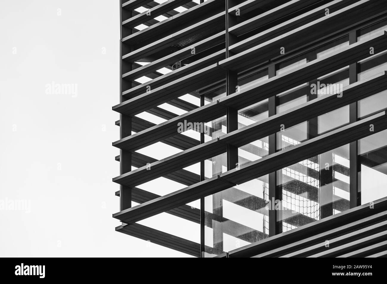 Architectural decorative structure on a corner of a residential building - Black and White Stock Photo
