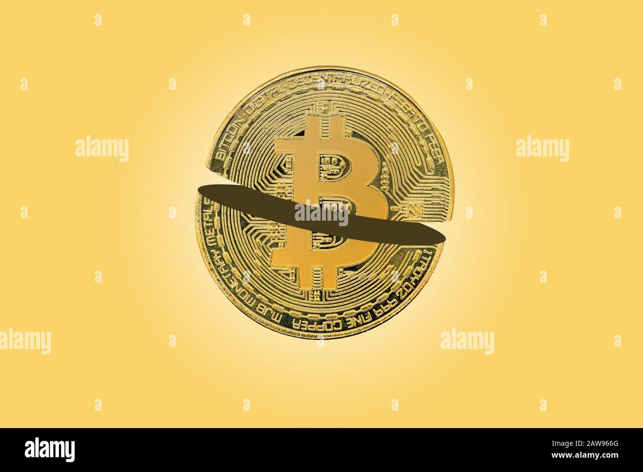 Bitcoin halving concept, block reward in half. Bitcoin coin cut into two  parts. Cryptocurrency may hit new record high Stock Photo - Alamy