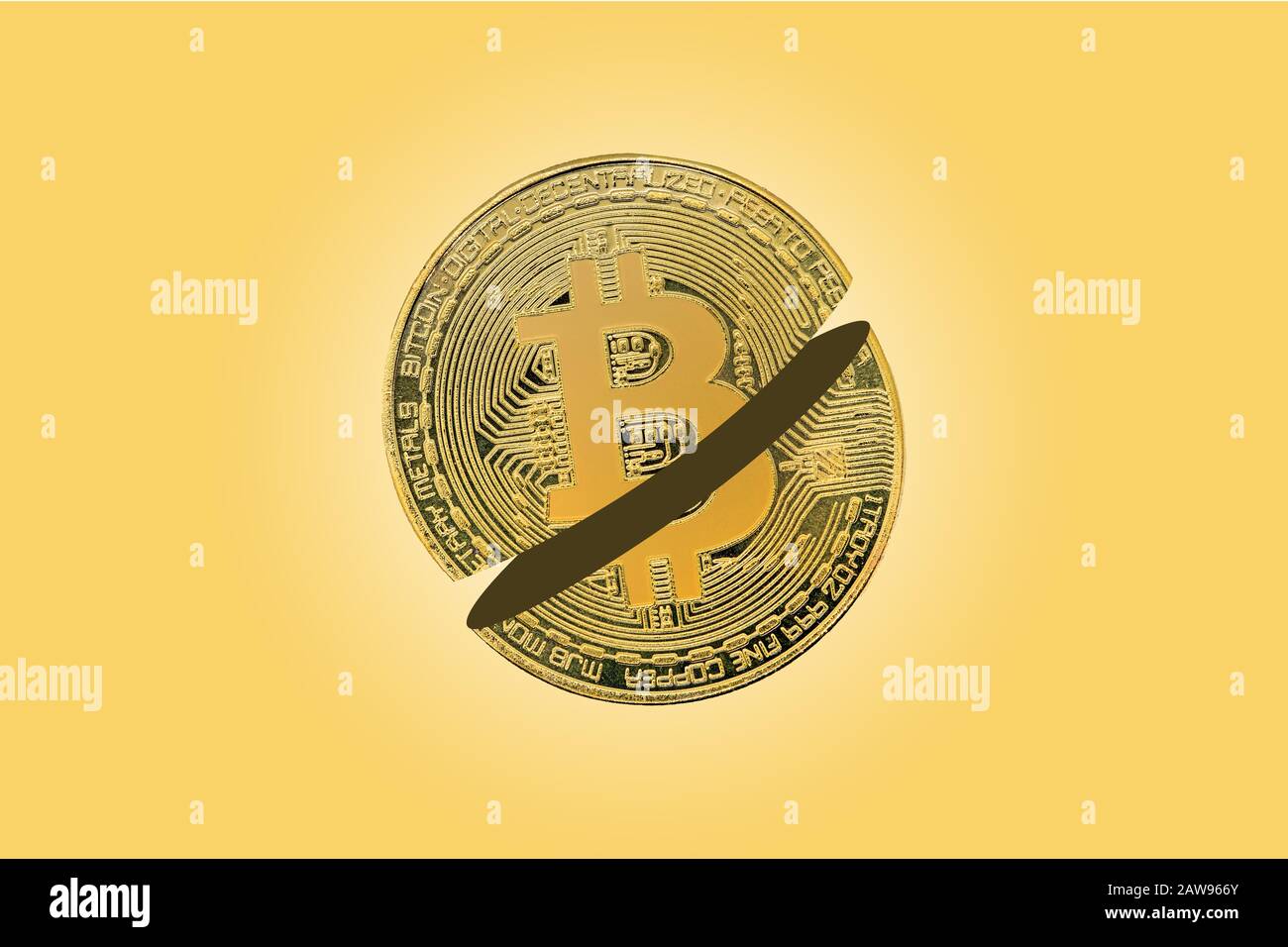 Bitcoin halving concept, block reward in half. Bitcoin coin cut into two  parts. Cryptocurrency may hit new record high Stock Photo - Alamy
