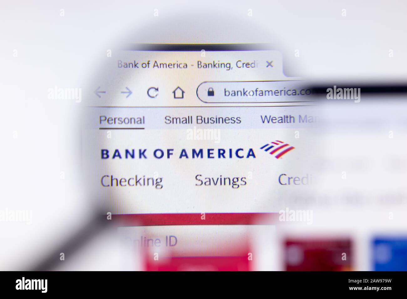 New York City, USA - 5 February 2020: Bank of America website page close up, Illustrative Editorial Stock Photo