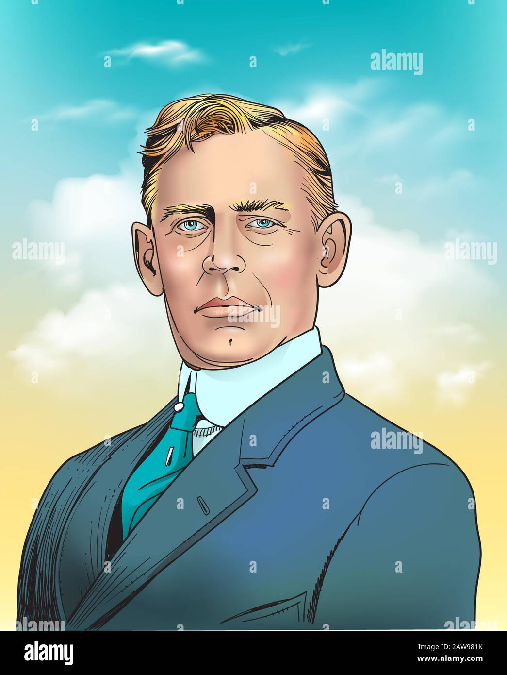 Charles Augustus Lindbergh was an American aviator, military officer, author, inventor, and activist. Stock Vector