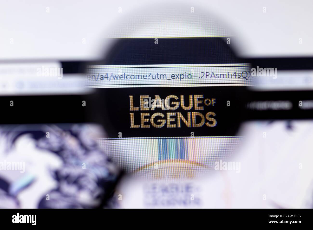 New York City, USA - 5 February 2020: League of Legends website page close up, Illustrative Editorial Stock Photo