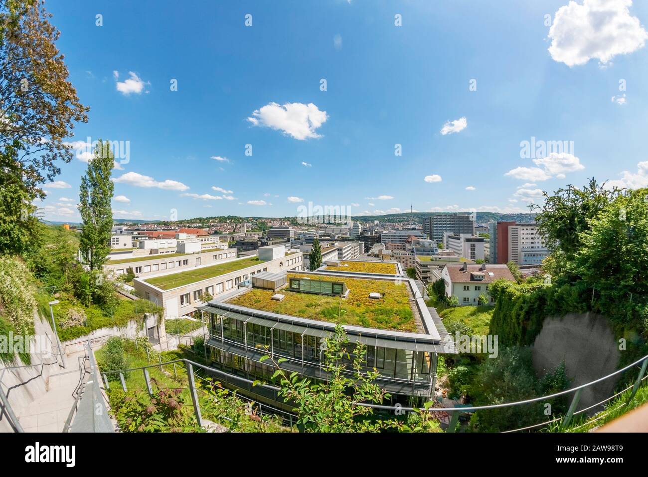 View over Stuttgart, Germany with the university of cooperative  education in the foreground Stock Photo
