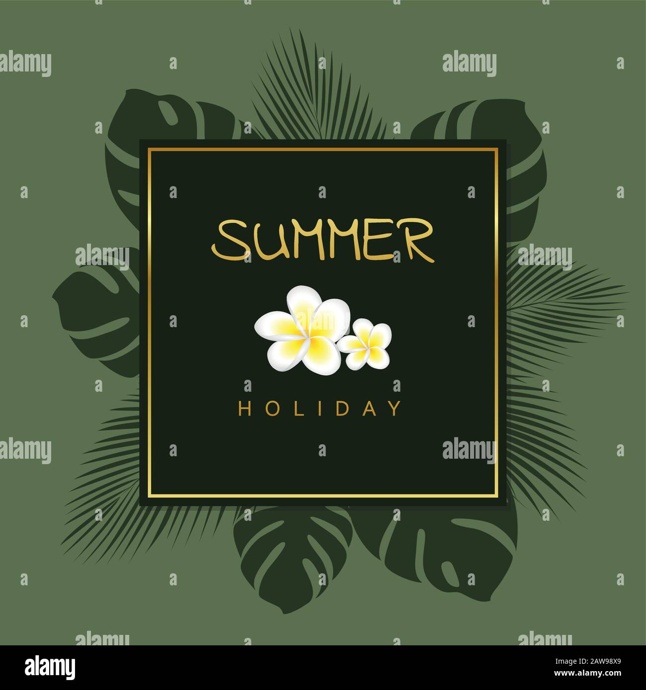 elegant green and gold summer holiday design with palm leaves vector ...