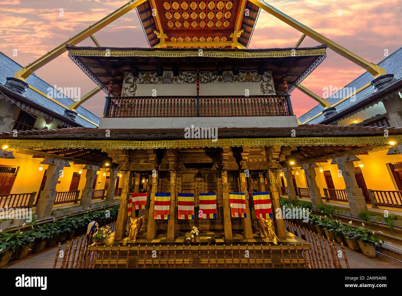 Temple of the Tooth Relic at the sunrise in Kandy, Sri Lanka Stock Photo