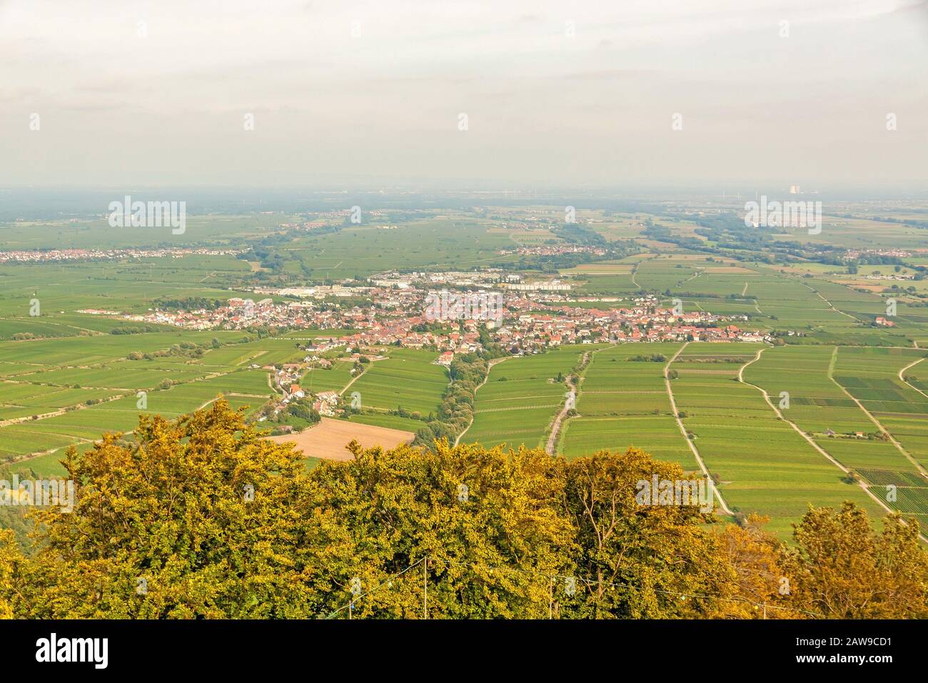 Region Suedliche Weinstrasse (southern wine route) - village named Edenkoben - aerial view from Rietburg ruin Stock Photo