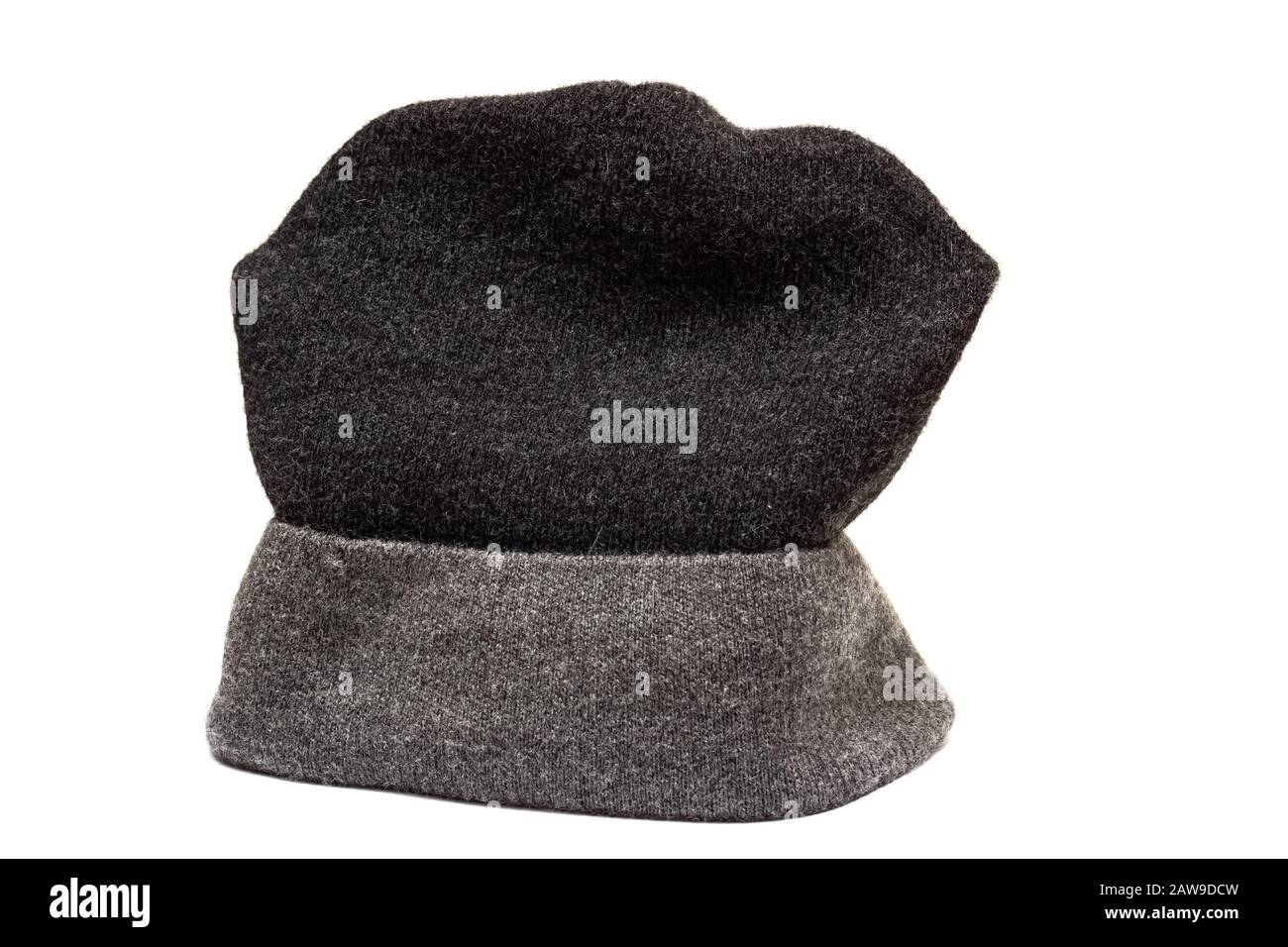 Black woolen hat isolated on white background Stock Photo - Alamy