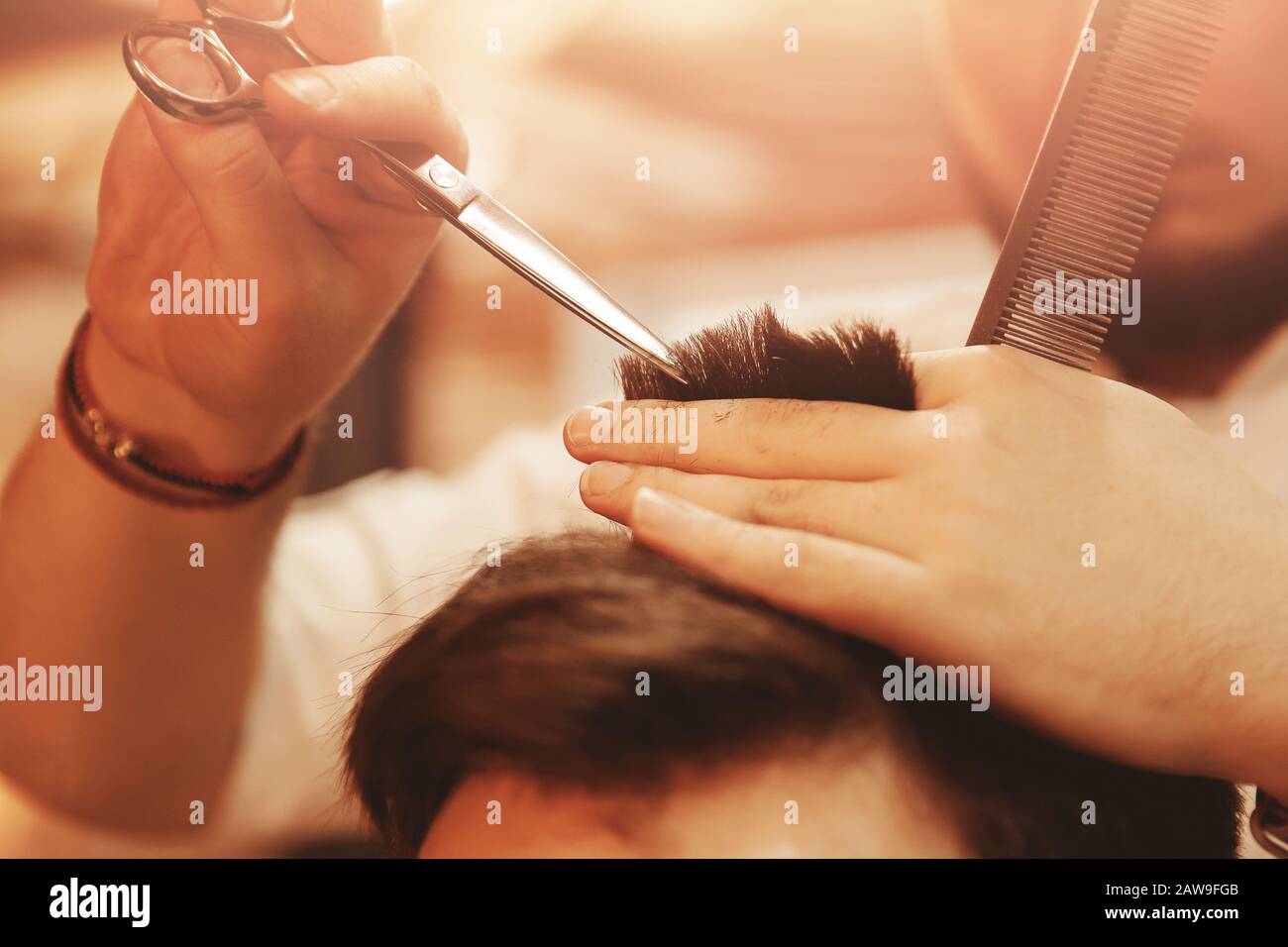 Haircut Male Barbershop Men Hairdressers Barber Use Scissors