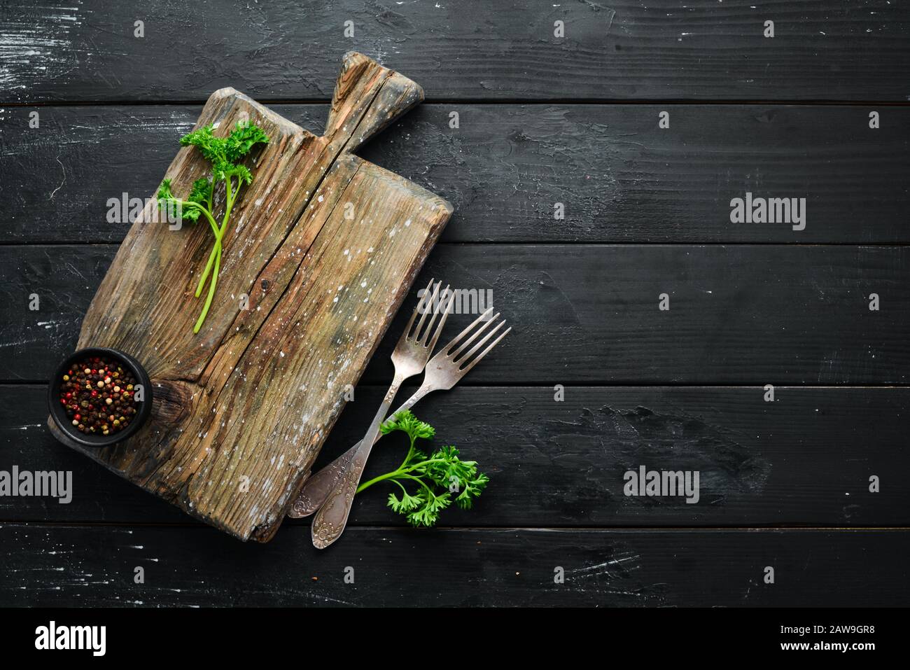Serving the kitchen table. Black Food Background. Top view Free space for  your text. Flat lay Stock Photo - Alamy