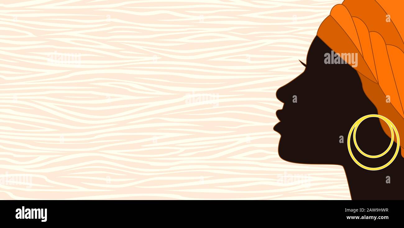 Girl with a turban and an earring. The face of a young African girl in profile on an abstract background. Stock Vector