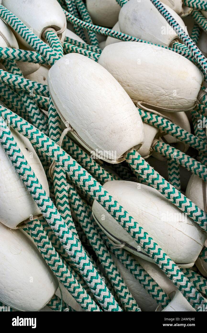 Stowed rope and floats used in the commercial fishing industry in Sitka ...