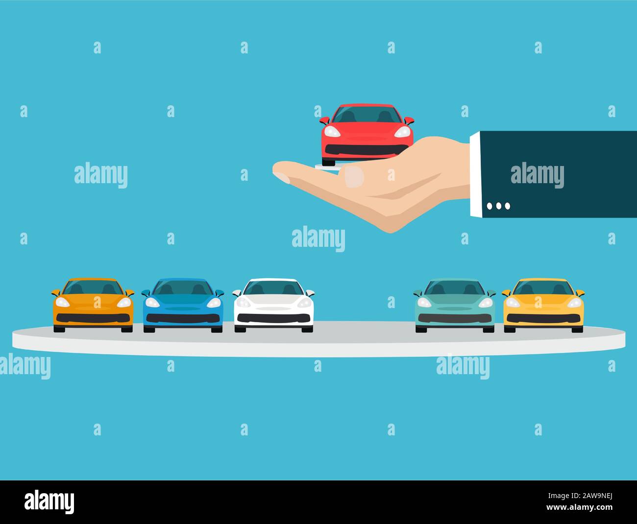 Vector of a hand holding a new car making a choice Stock Vector