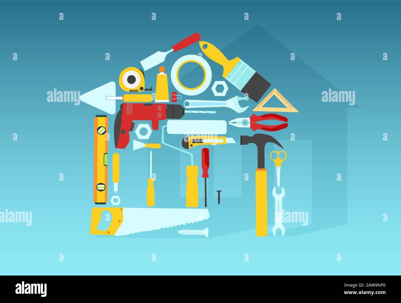 Vector of home repair tools shaped as a house Stock Vector