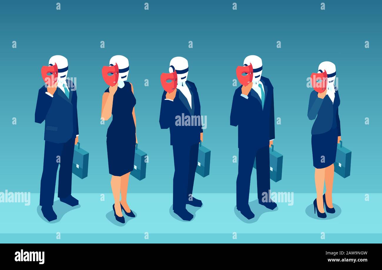 Vector of robot candidates replacing humans hiding behind masks Stock Vector