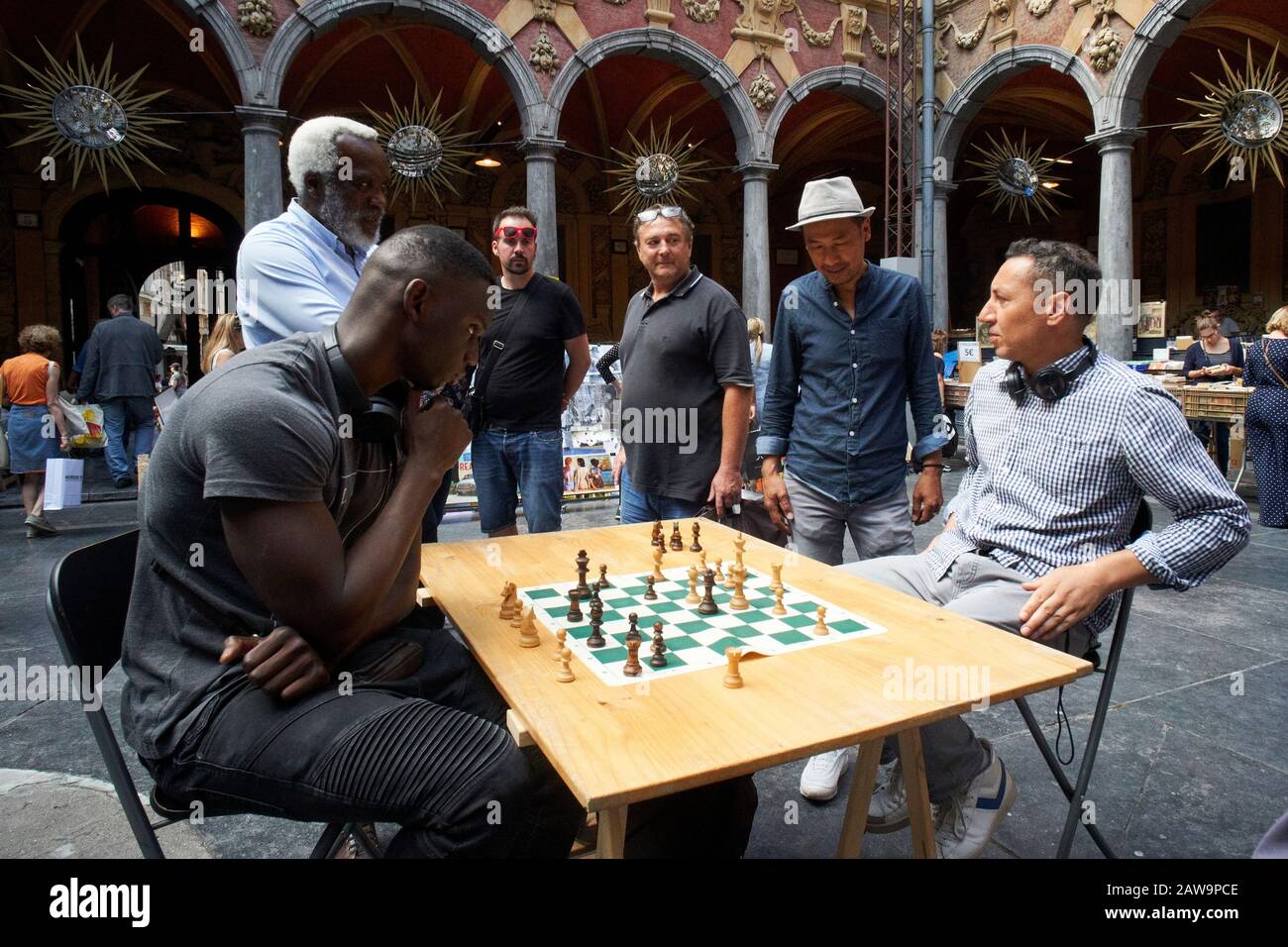 Game of chess in La Vieille Bourse (the Old Stock Exchange), Lille, France Stock Photo