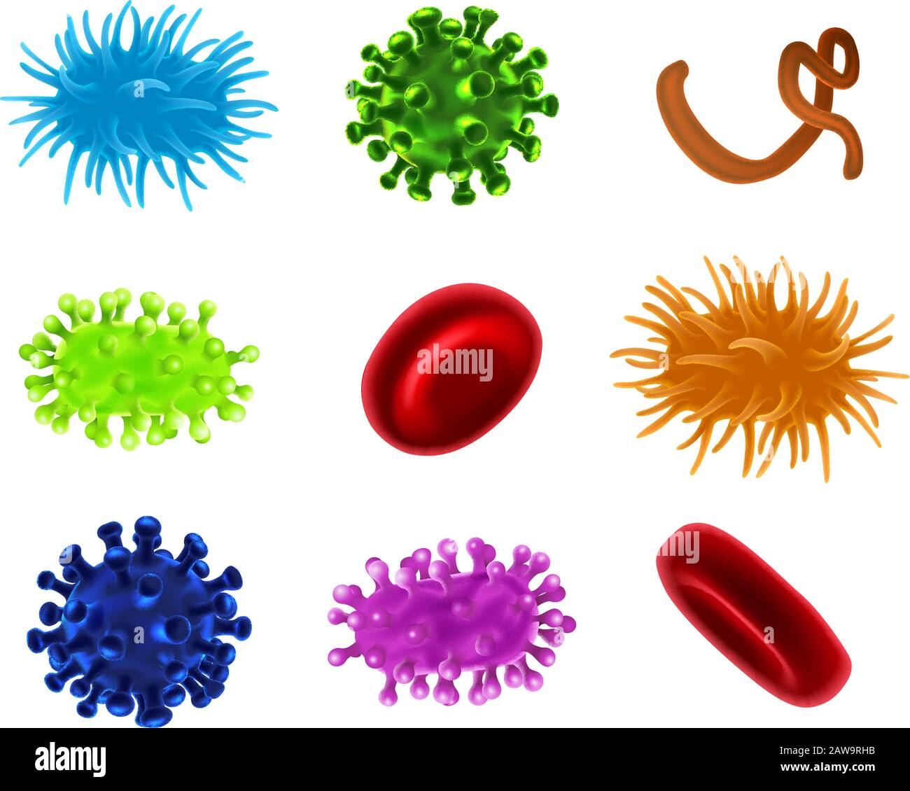 Virus Bacteria Germs Blood Cells Set Stock Vector