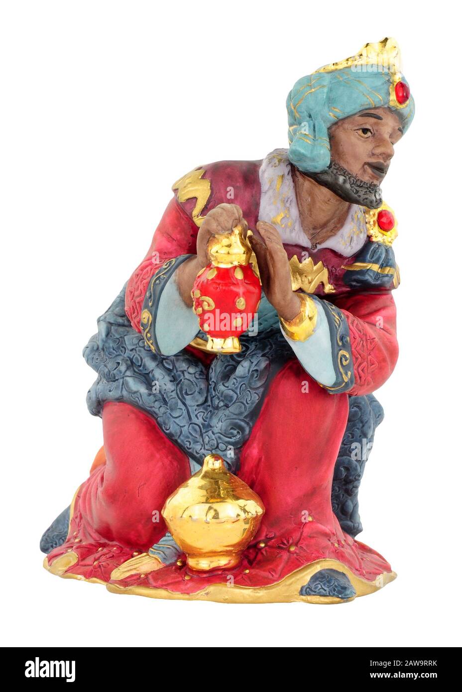 Christmas nativity King figure kneeling isolated on a white background