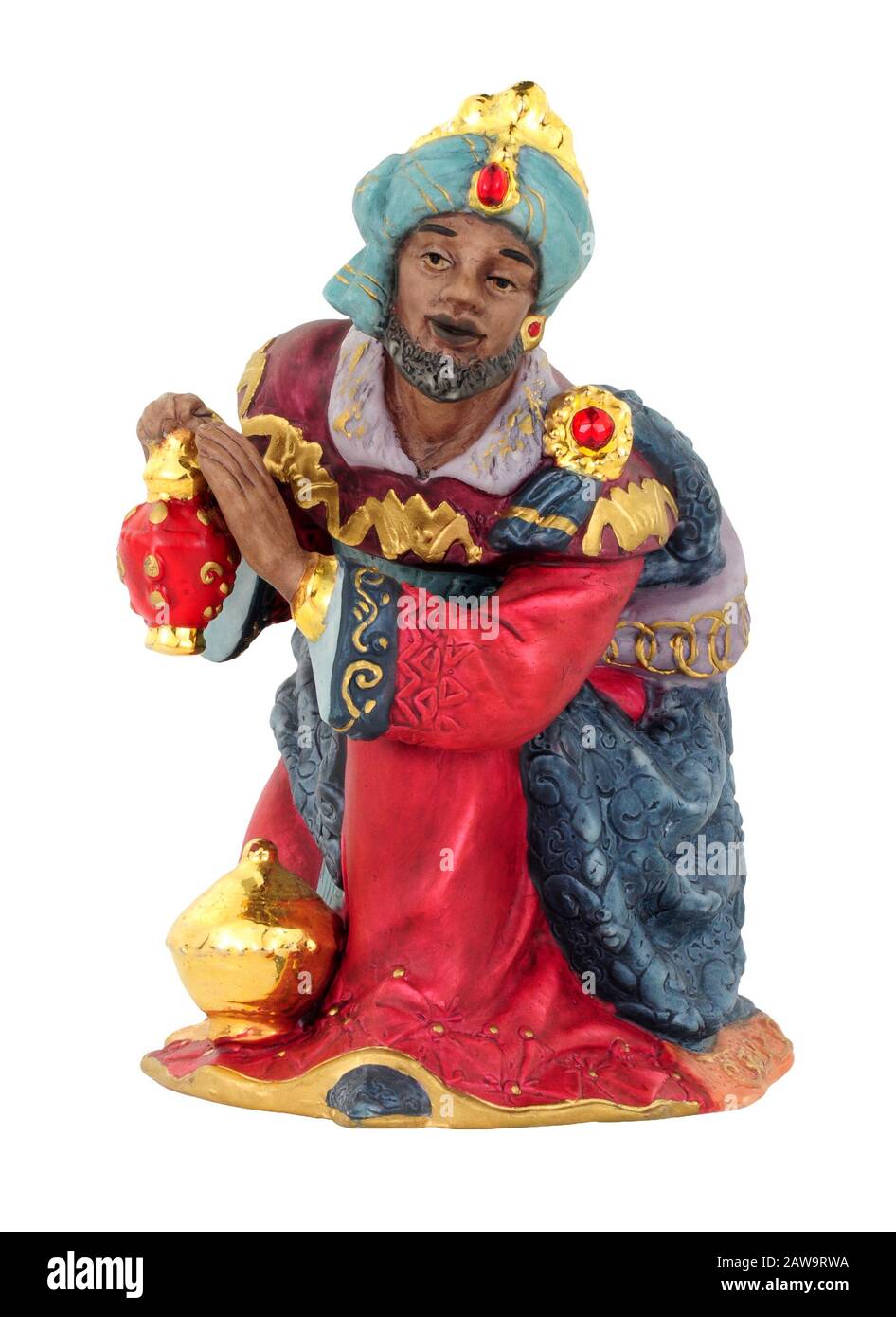 Christmas nativity King figure kneeling isolated on a white background