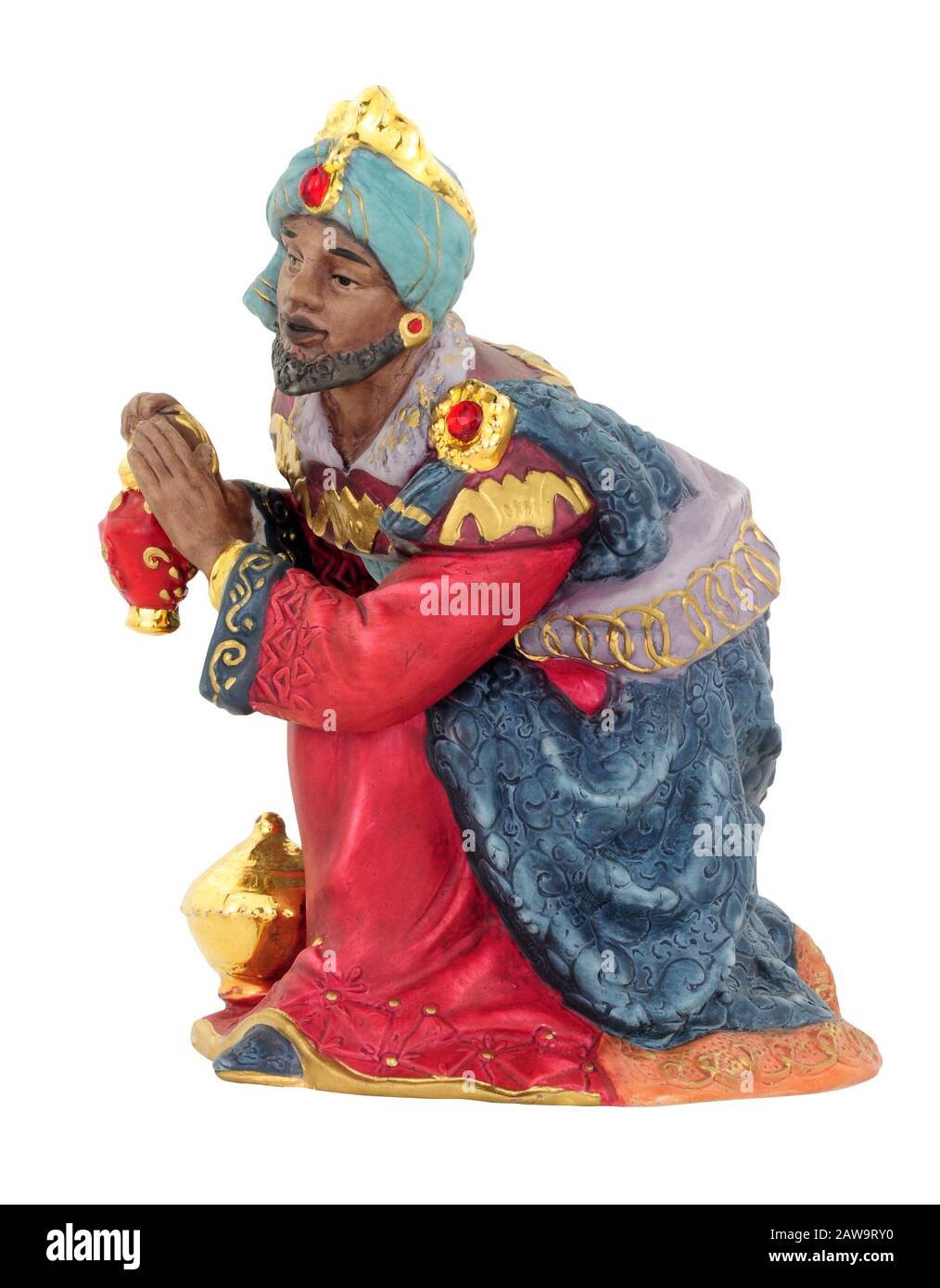 Christmas nativity King figure kneeling isolated on a white background