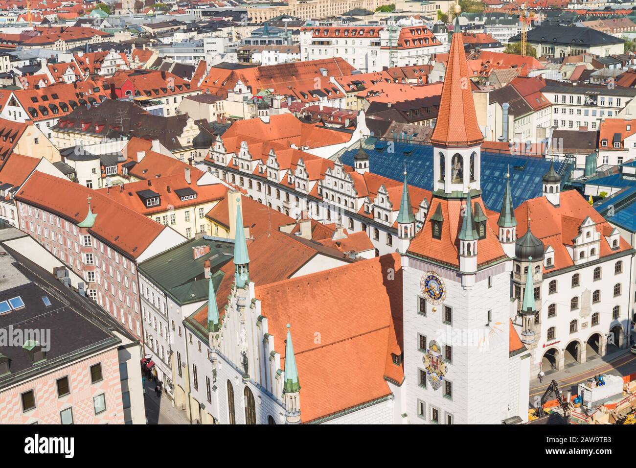 Beautiful super wide-angle sunny aerial view of Munich, Bayern, Bavaria, German Stock Photo