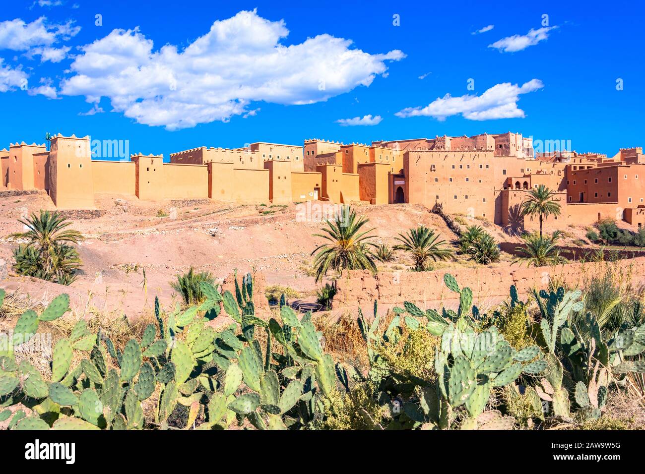 Taourirt Kasbah - Traditional Moroccan clay fortress in the city of Ouarzazate, Morocco. Stock Photo