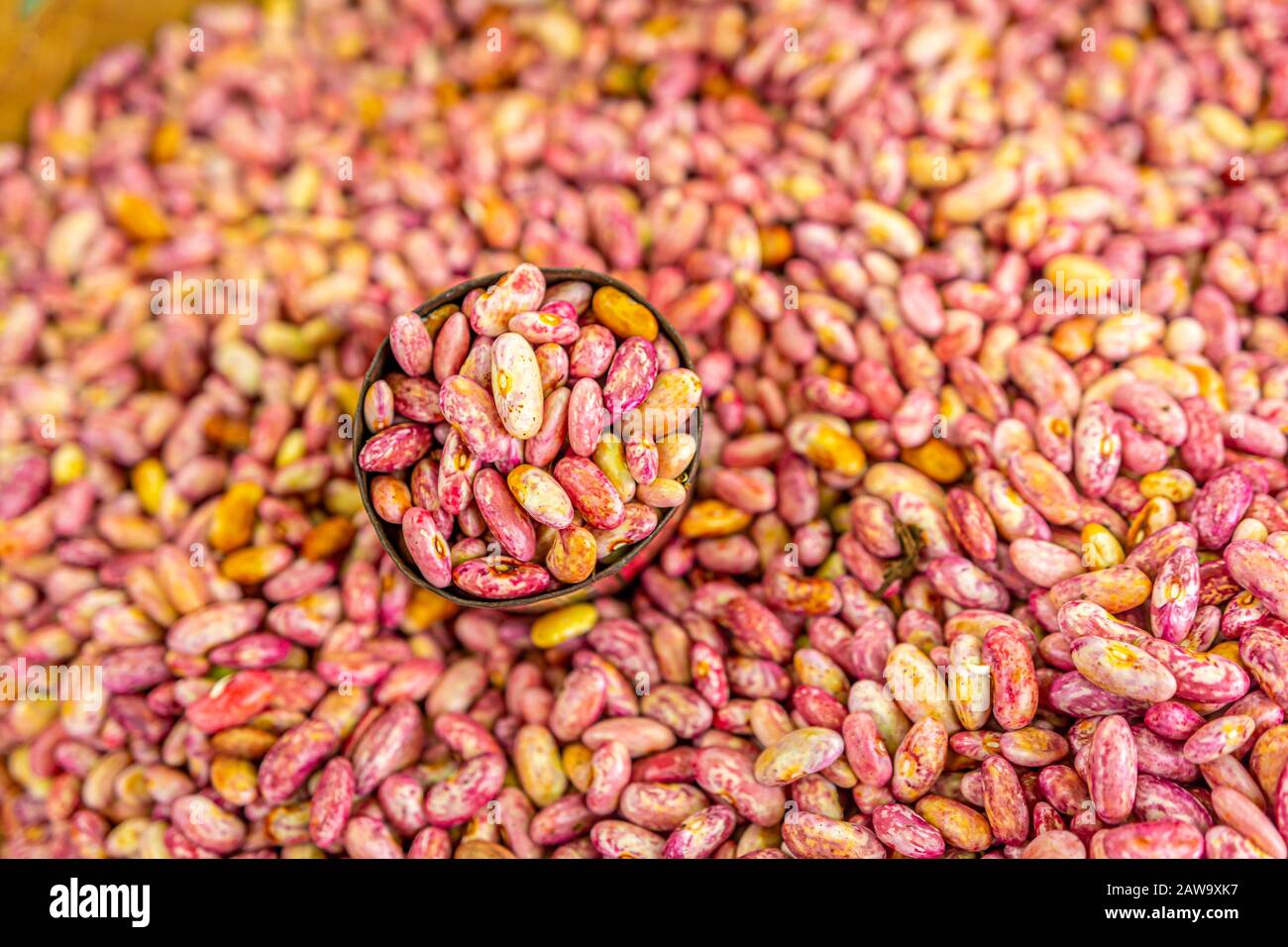 Red kidney beans in tin can, local market Stock Photo