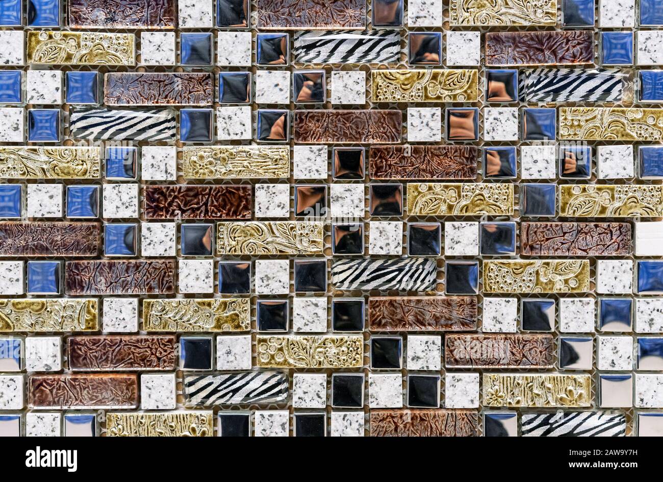 Ceramic mosaic tile with squares and rectangles in antique style Stock