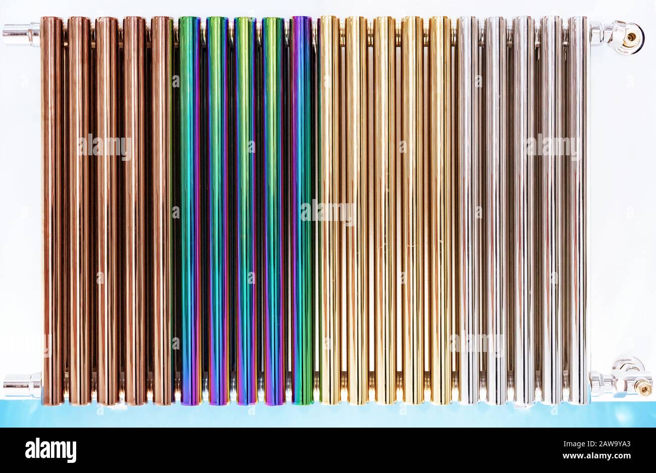 Heated towel rail or radiator from multicolored chrome pipes Stock Photo Alamy