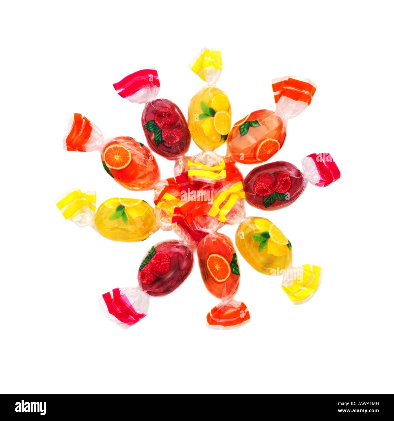 Candies set isolated on a white background. Fruit candies. Candy sweet isolated. Candies caramel cut out. Stock Photo