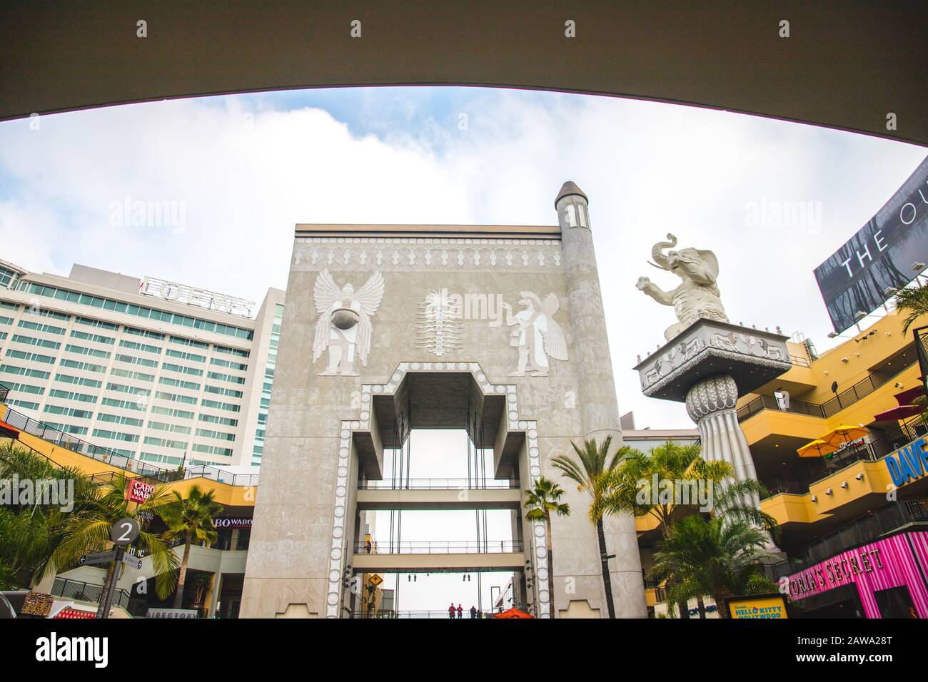 Hollywood and highland center shopping mall with elephant statue and
