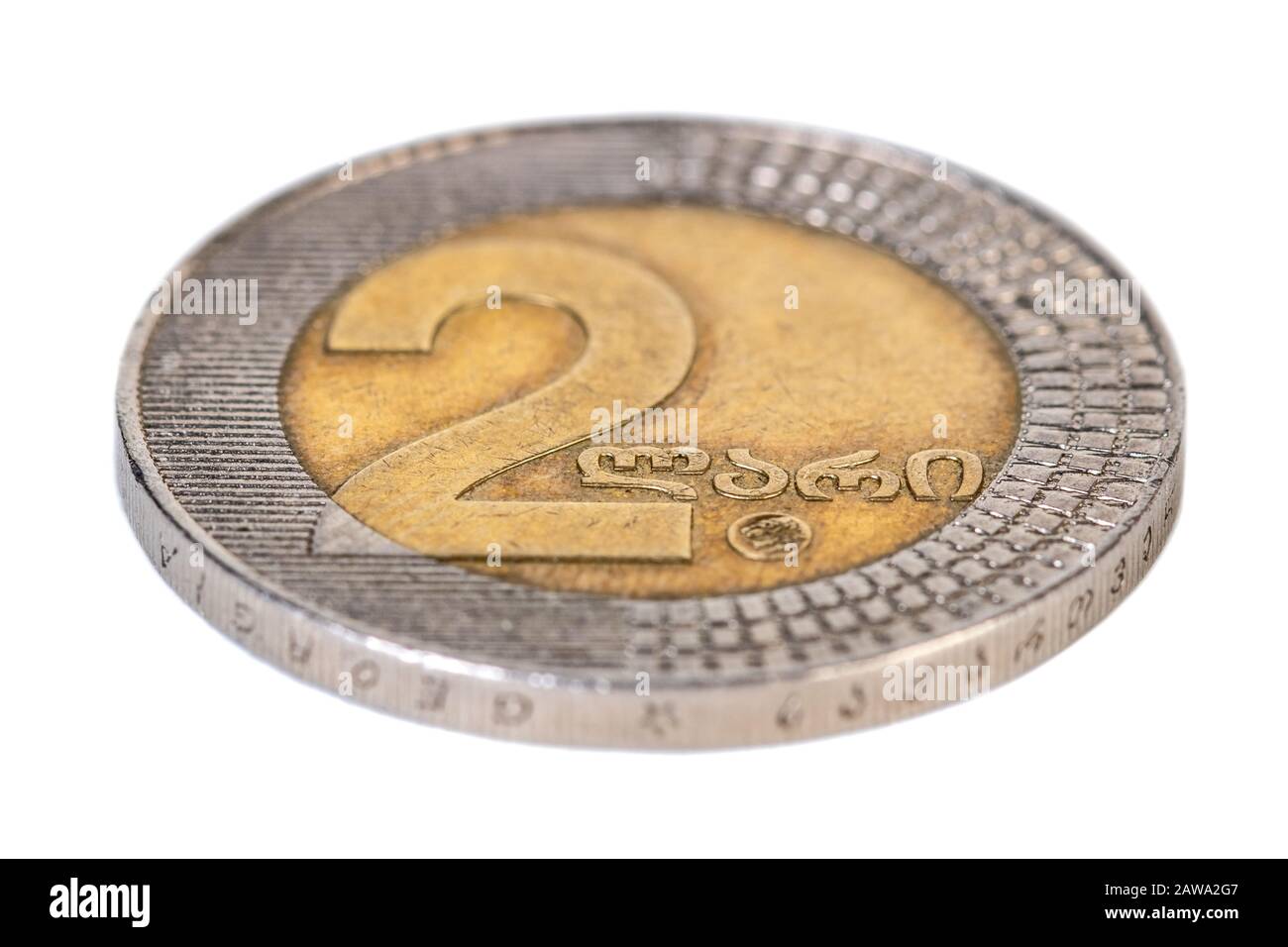 Georgian money two lari coin isolated on white Stock Photo