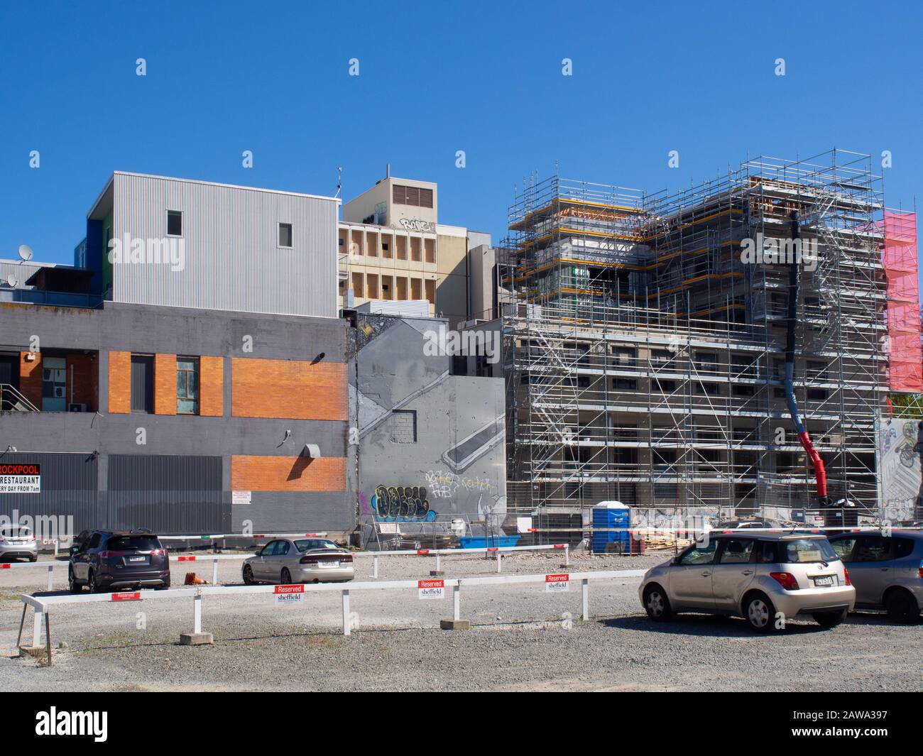 Car Park Area In Front Of A Construction Site In Christchurch Stock