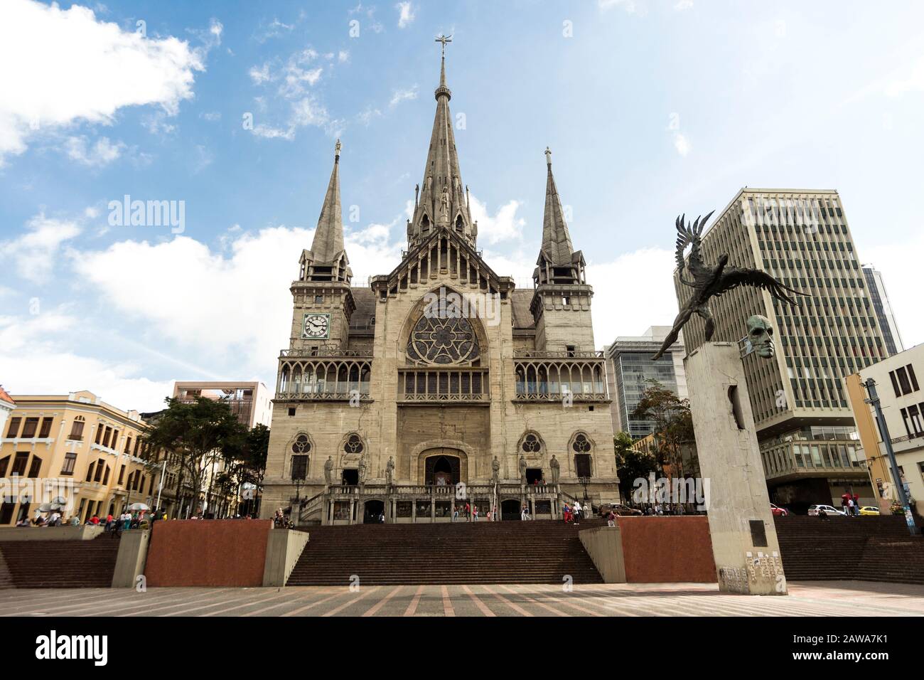 Exterior View of Cathedral Basilica of Our Lady of Rosary in Manizales, Colombia. Stock Photo
