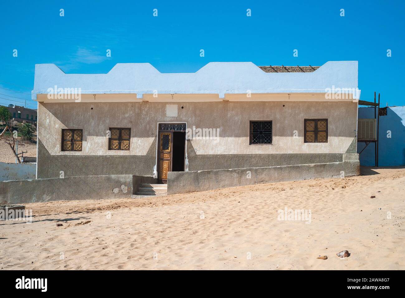 Typical Nubian House with Flat Roof near Aswan, Southern Egypt Stock Photo