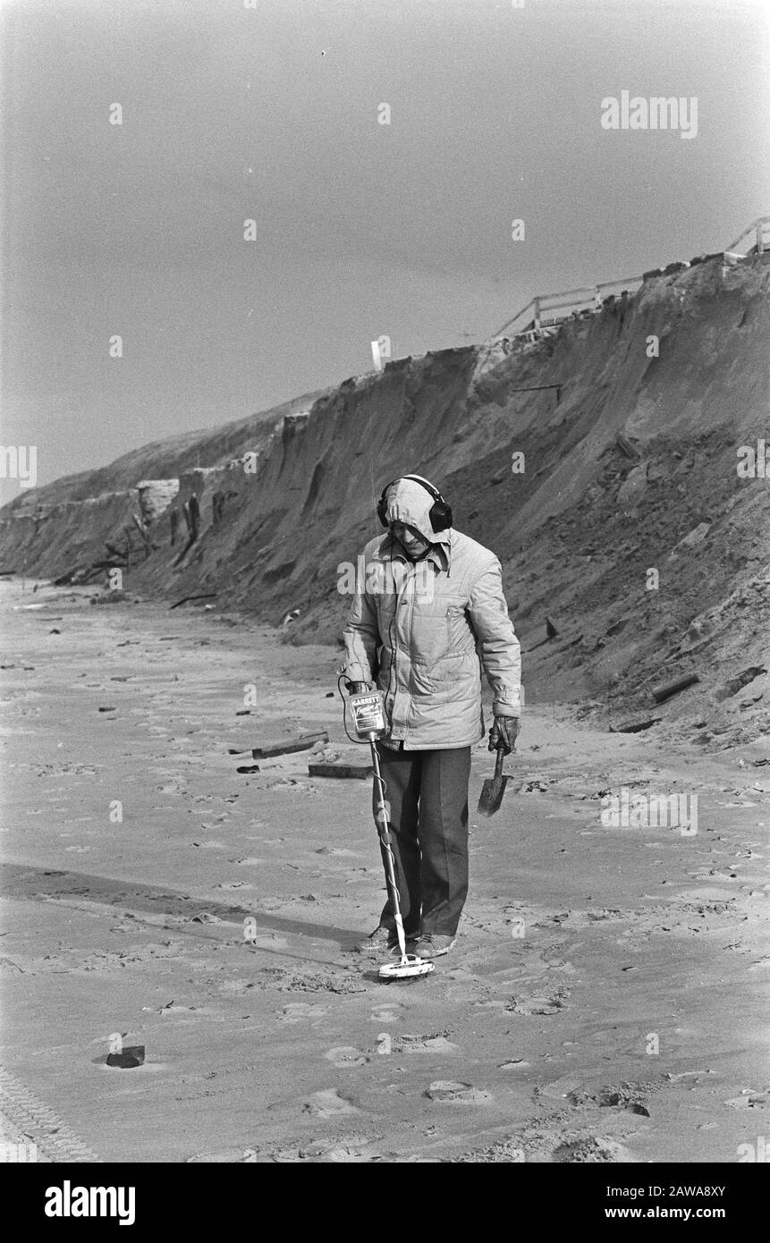 Prop dune beach Bloemendaal description: Man searching with metal detector Date: January 16, 1986 Location: Bloemendaal, Noord-Holland Keywords: detectors, dunes, storm, beaches Stock Photo