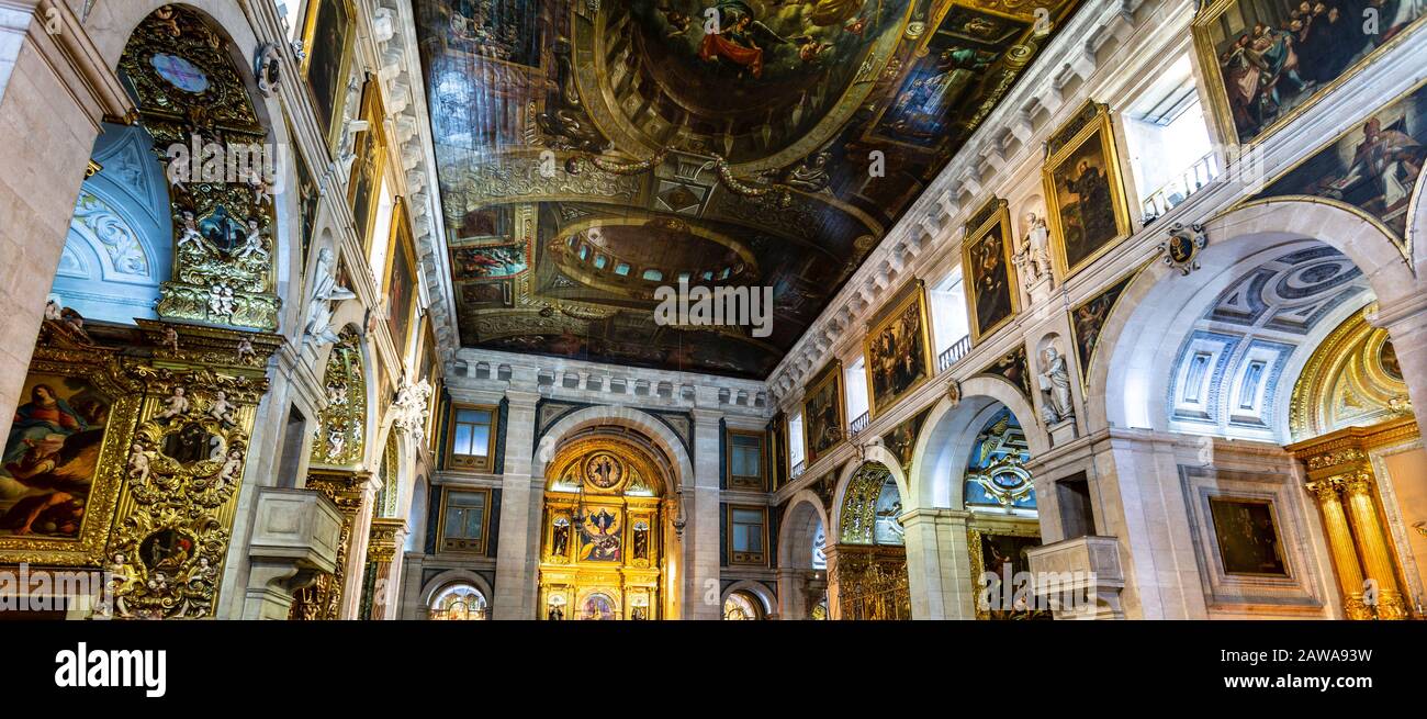 View of the exquisite Baroque interior of the Jesuit Church of Saint Roch, built in the 16th century, in Bairro Alto, Lisbon, Portugal Stock Photo