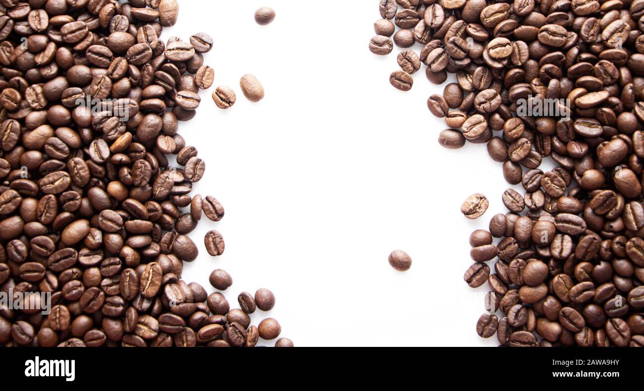 Coffee beans on a white background with place for text Stock Photo - Alamy