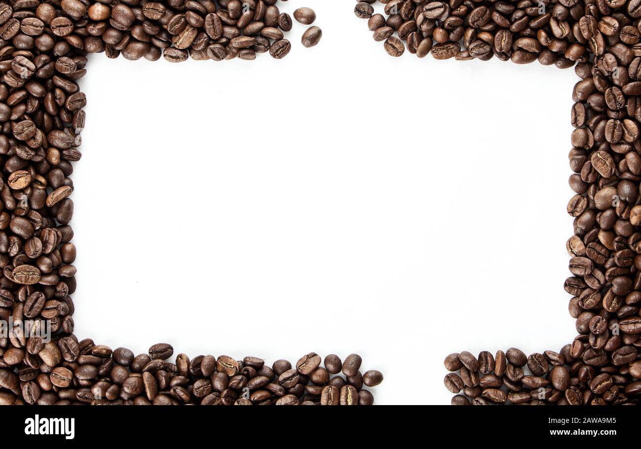 Coffee beans on a white background with place for text. Stock Photo