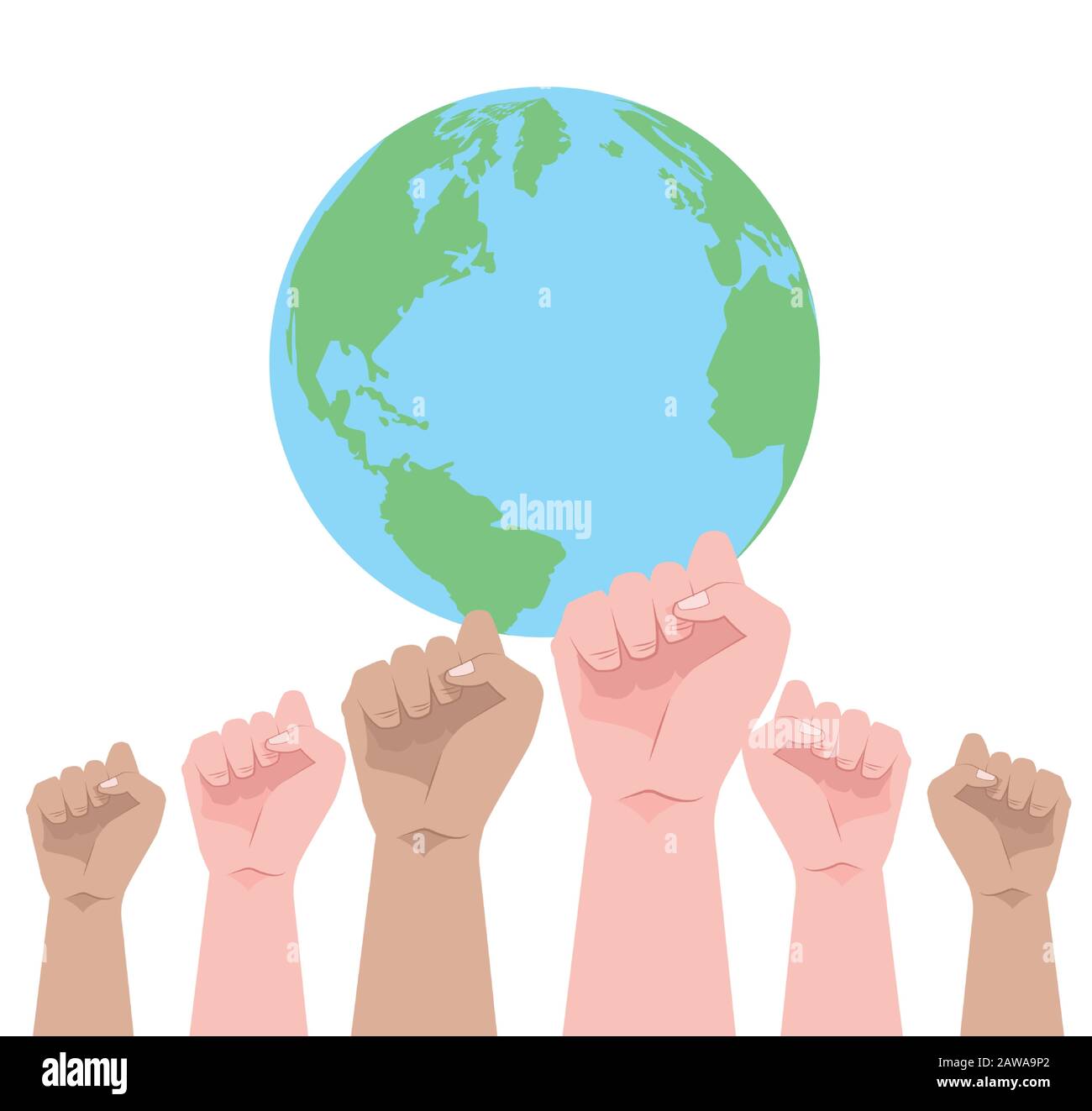 hands human up protesting with world planet Stock Vector