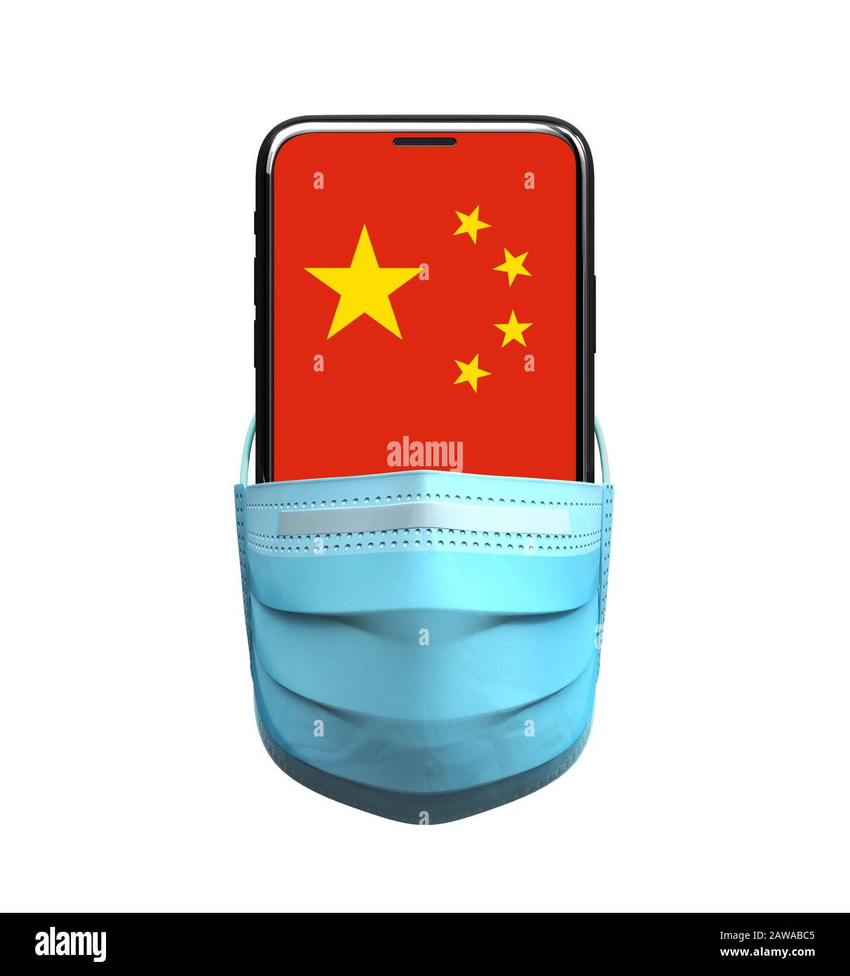 Smartphone In Medical Mask With Chinese Flag On The Screen Stock Photo