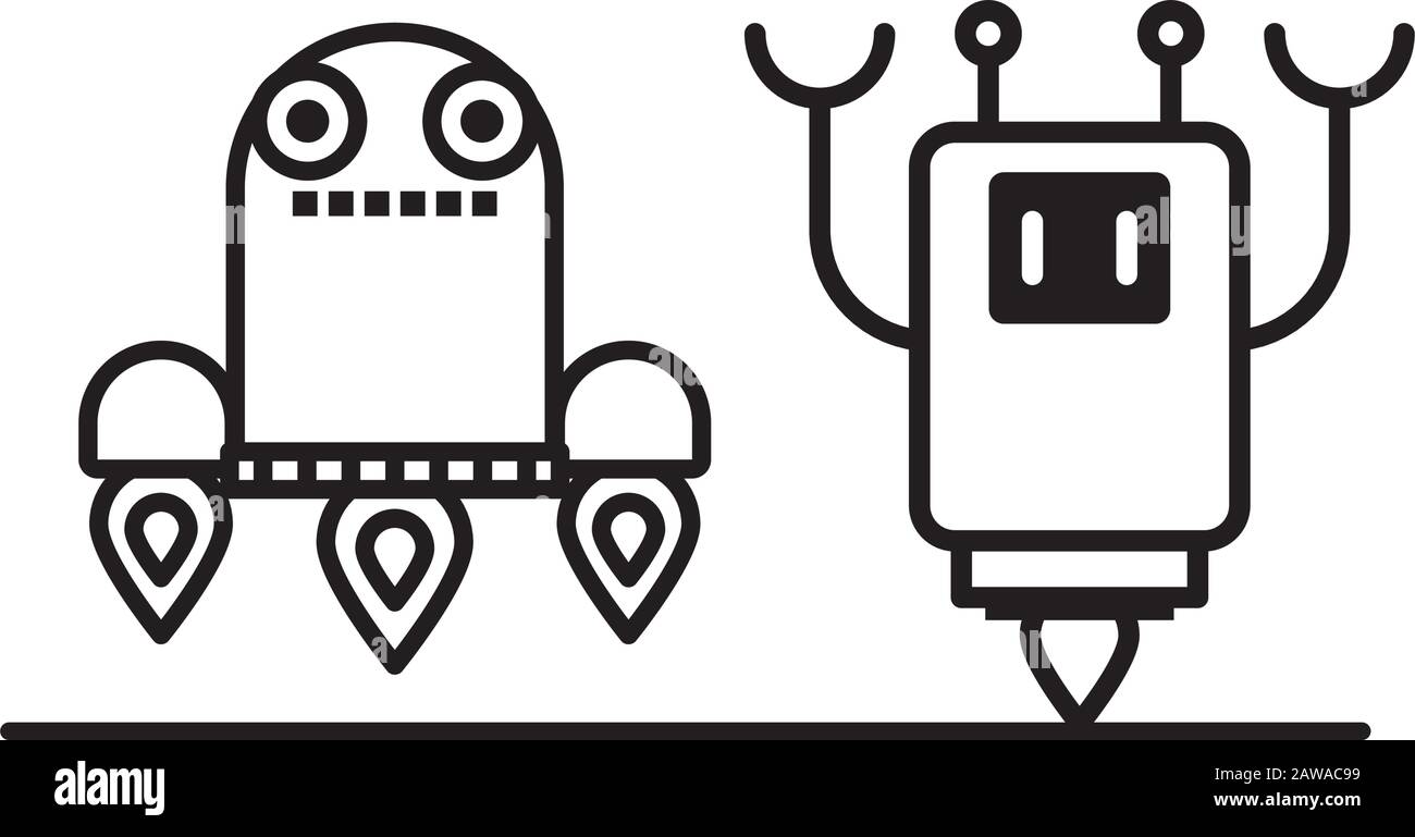 couple of robots technology icons Stock Vector