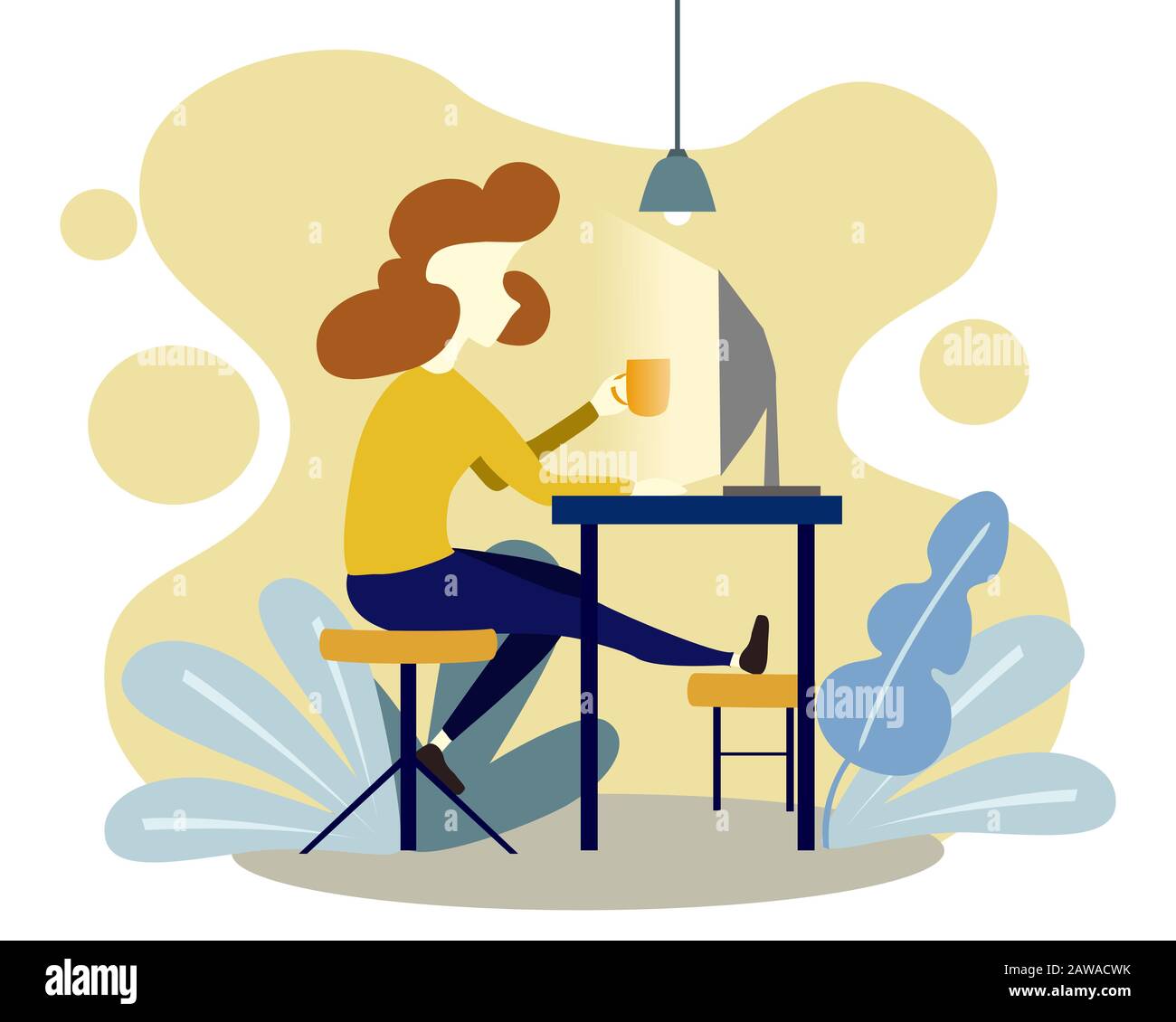 Vector of a freelancer working on a computer Stock Photo