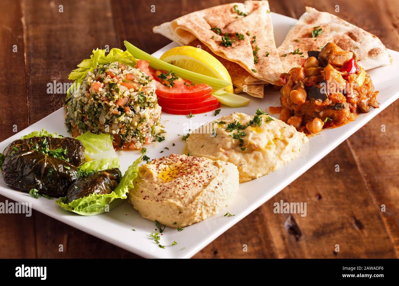 Mezze Platter with a Variety of Mediterranean Choices for Sharing Stock Photo