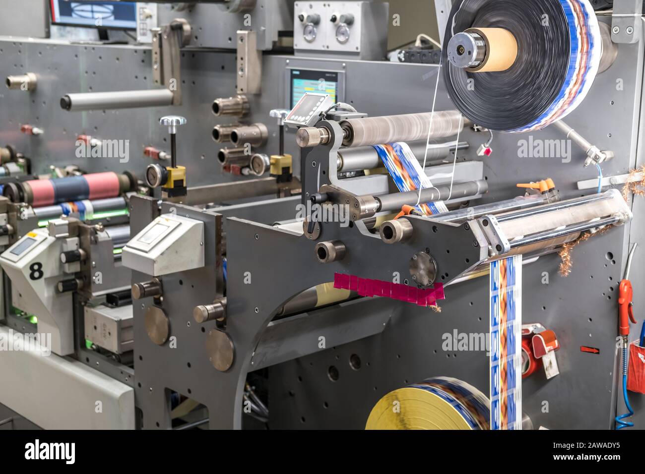 MINSK, BELARUS - JANUARY 2020: Rows of Large offset printing press ...