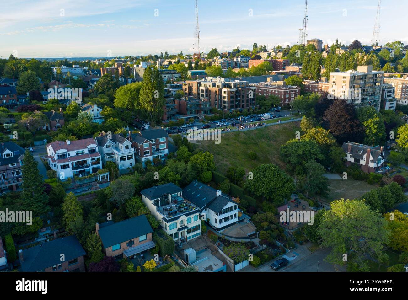 The Queen Anne neighborhood in the City of Seattle Stock Photo