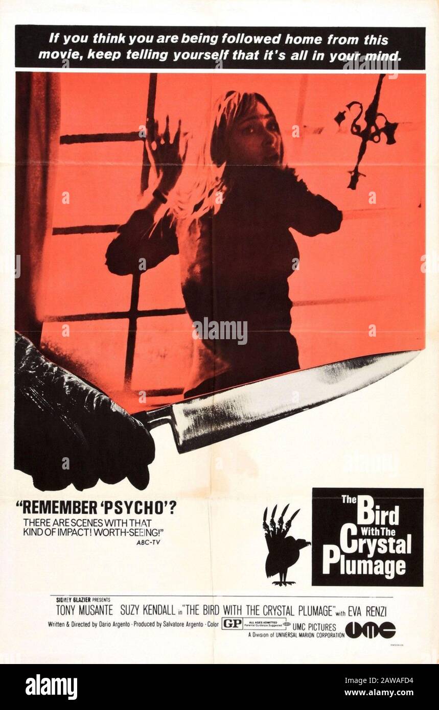 1970 , ITALY  : The USA poster advertising for the movie L' UCCELLO DALLE PIUME DI CRISTALLO ( Bird with the Glass Feathers ) by DARIO ARGENTO , with Stock Photo