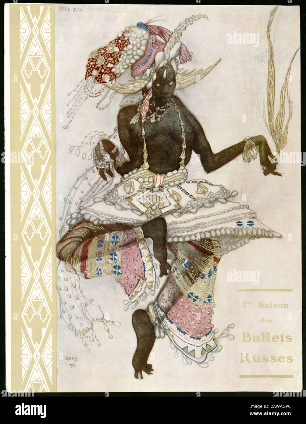 1912 , PARIS , FRANCE  : Cover of BALLETS RUSSES 7me SAISON , In cover the Léon Bakst costume sketch for ' Le Dieu Bleu (ballet in 1 act)' with VASLAV Stock Photo