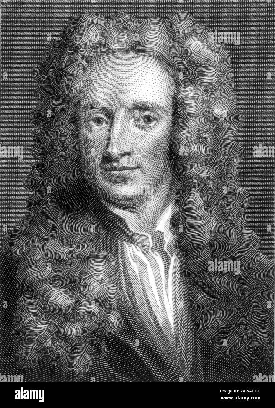 1680 ca. GREAT BRITAIN : The celebrated english physicist and mathematician Sir ISAAC NEWTON ( 1642  -  1727 )  who  studied the phenomenon of gravity Stock Photo