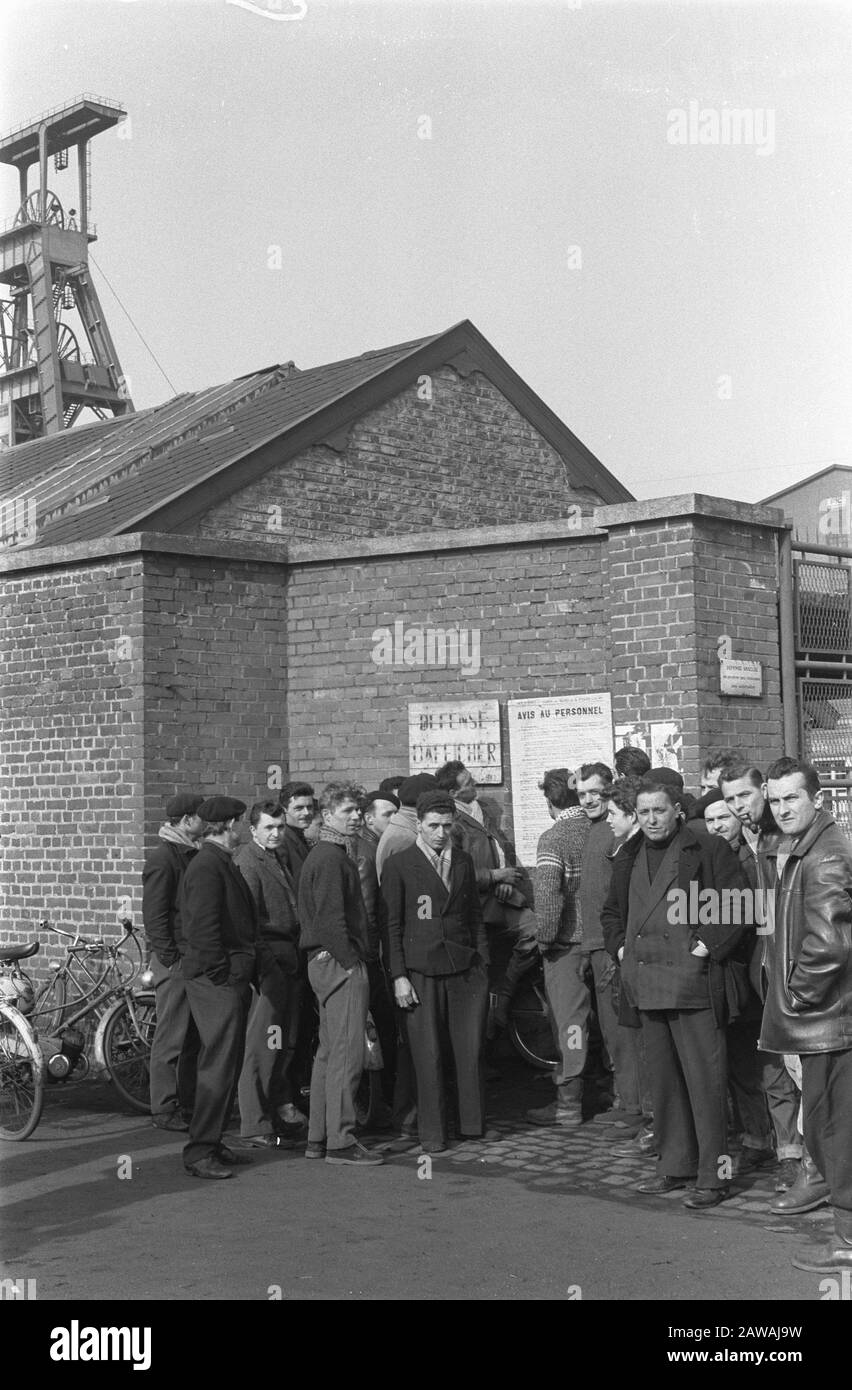 Miners Strike in France, miners at the entrance Date: March 5, 1963 Location: France Keywords: Miners, strikes Stock Photo
